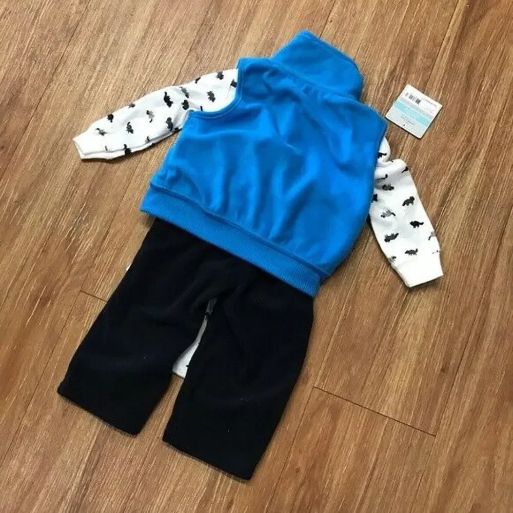 Carter's Boys‎ Outfit Size 6 Months Raccoon Fleece 3 Pc Set Blue Gray Bodysuit